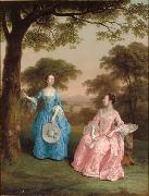 Arthur Devis Double Portrait of Alicia and Jane Clarke in a Wooden Landscape oil painting on canvas
